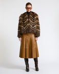 Pleated patent lambskin leather skirt