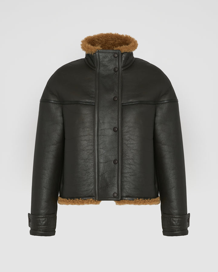 Black Friday - Yves Salomon - Gonfio merino cropped jacket - brown - front view