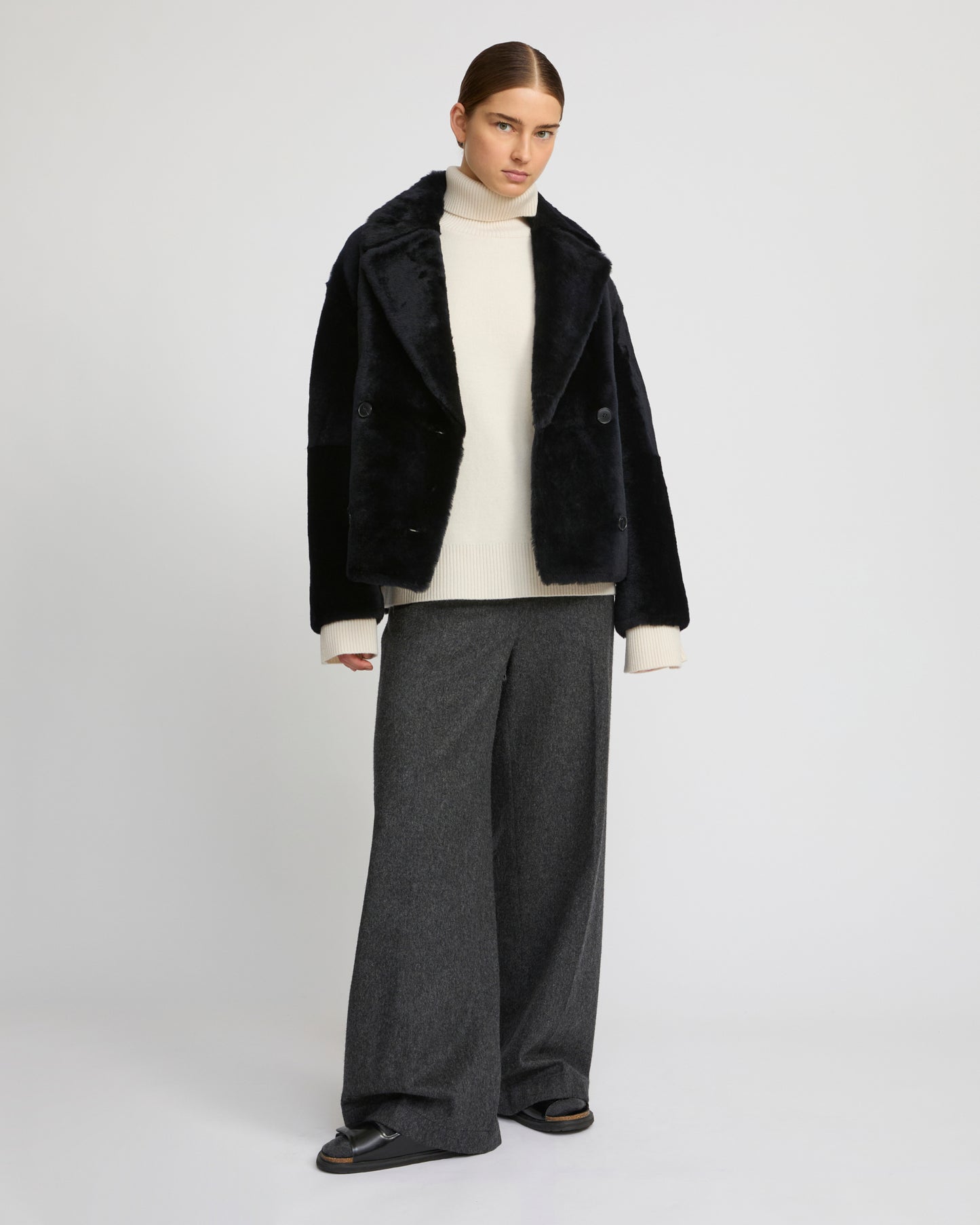 Shearling pea jacket