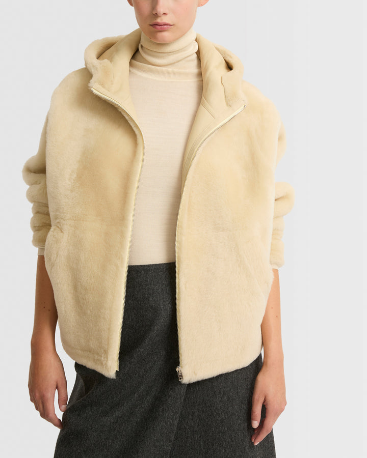 Hooded shearling jacket