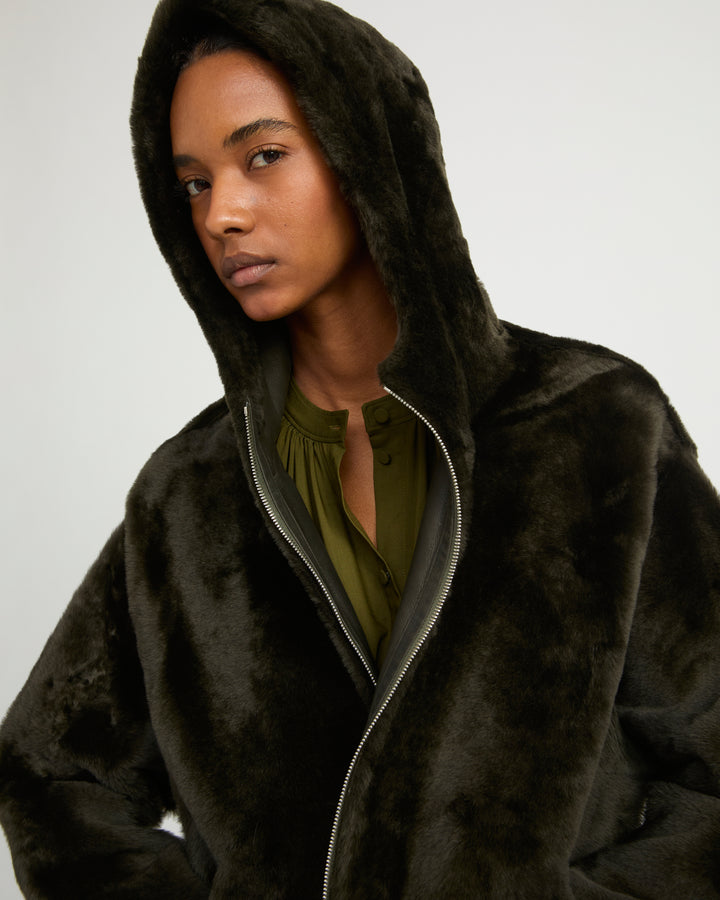 Hooded shearling jacket