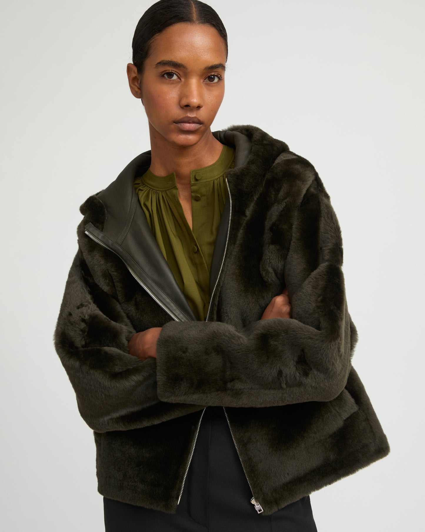 Hooded shearling jacket