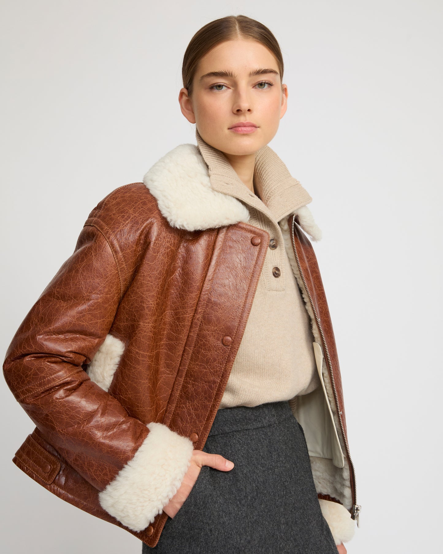 Short jacket in curly Tuscan shearling with vintage finish