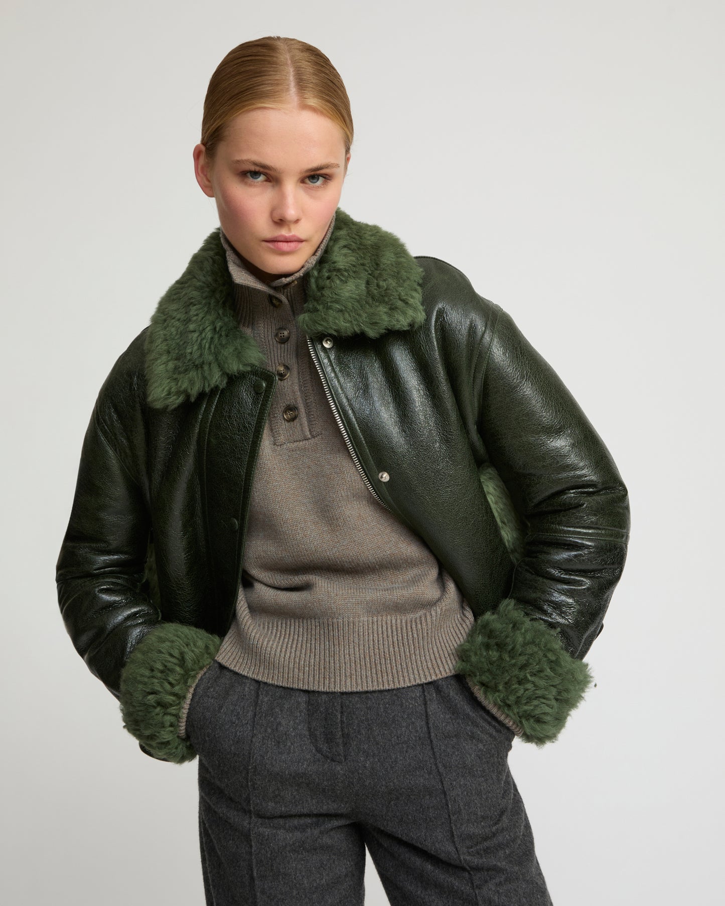 Short jacket in curly Tuscan shearling with vintage finish