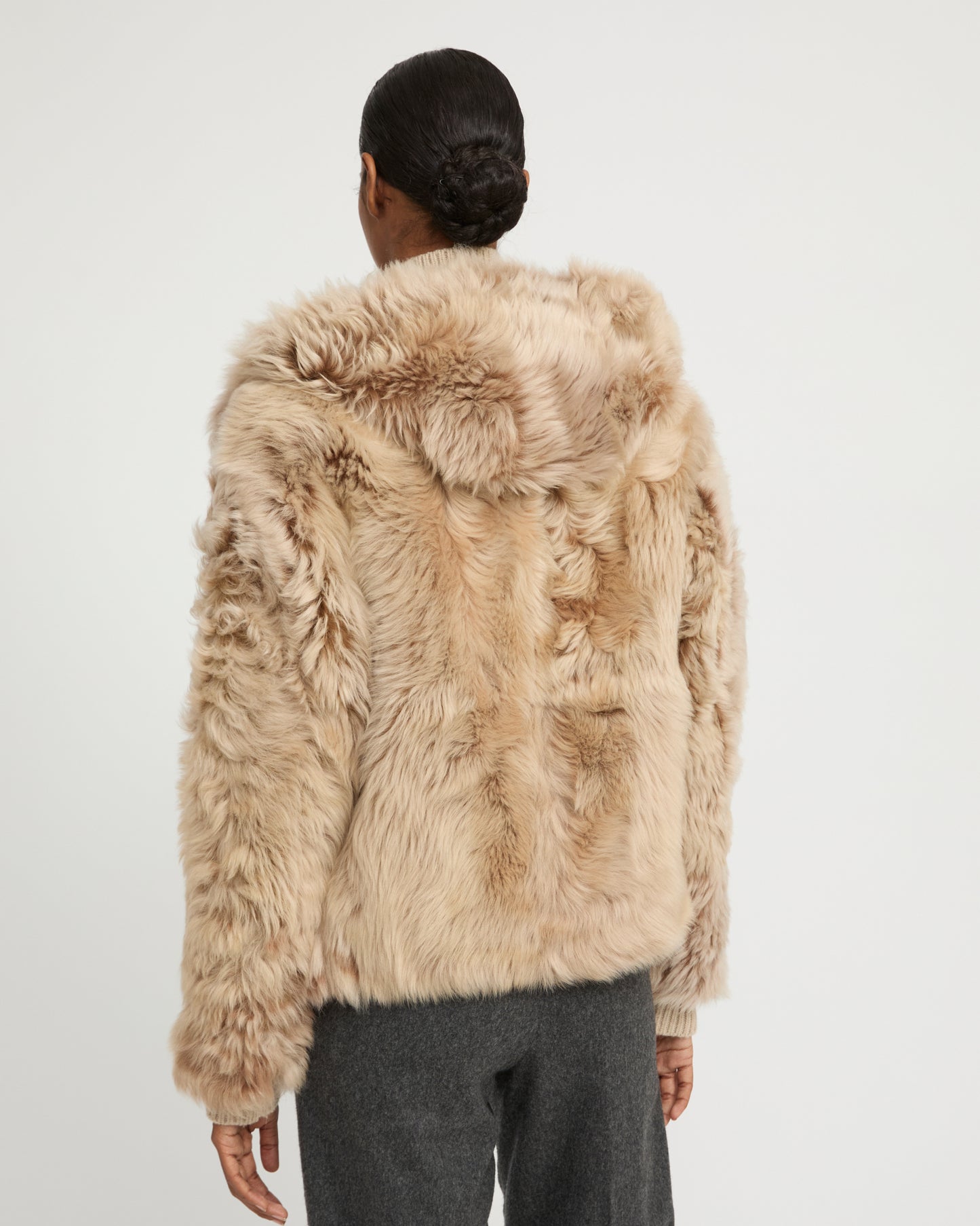 Short hooded jacket in Toscana Folk lambskin