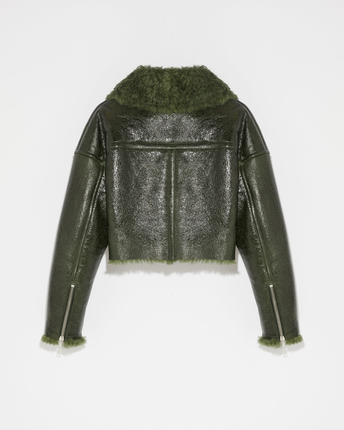 Cropped biker jacket in patent merino-Yves Salomon-Winter sale & boxing day