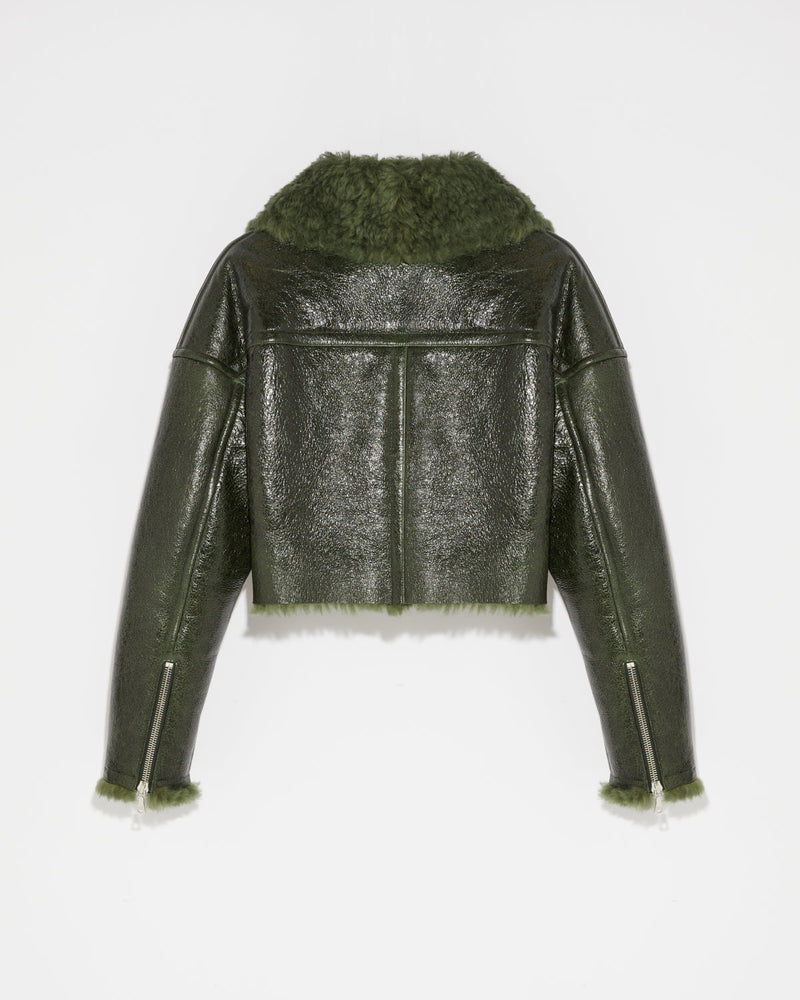 Cropped biker jacket in patent merino-Yves Salomon-Winter sale & boxing day