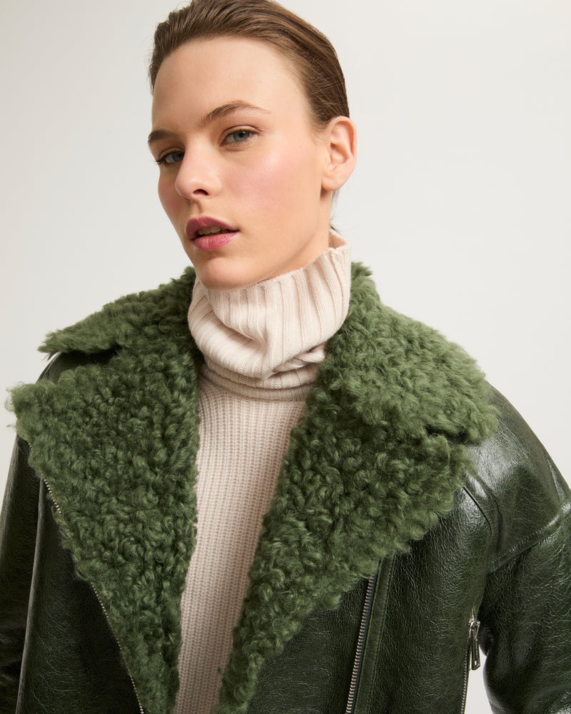 Cropped biker jacket in patent merino-Yves Salomon-Winter sale & boxing day