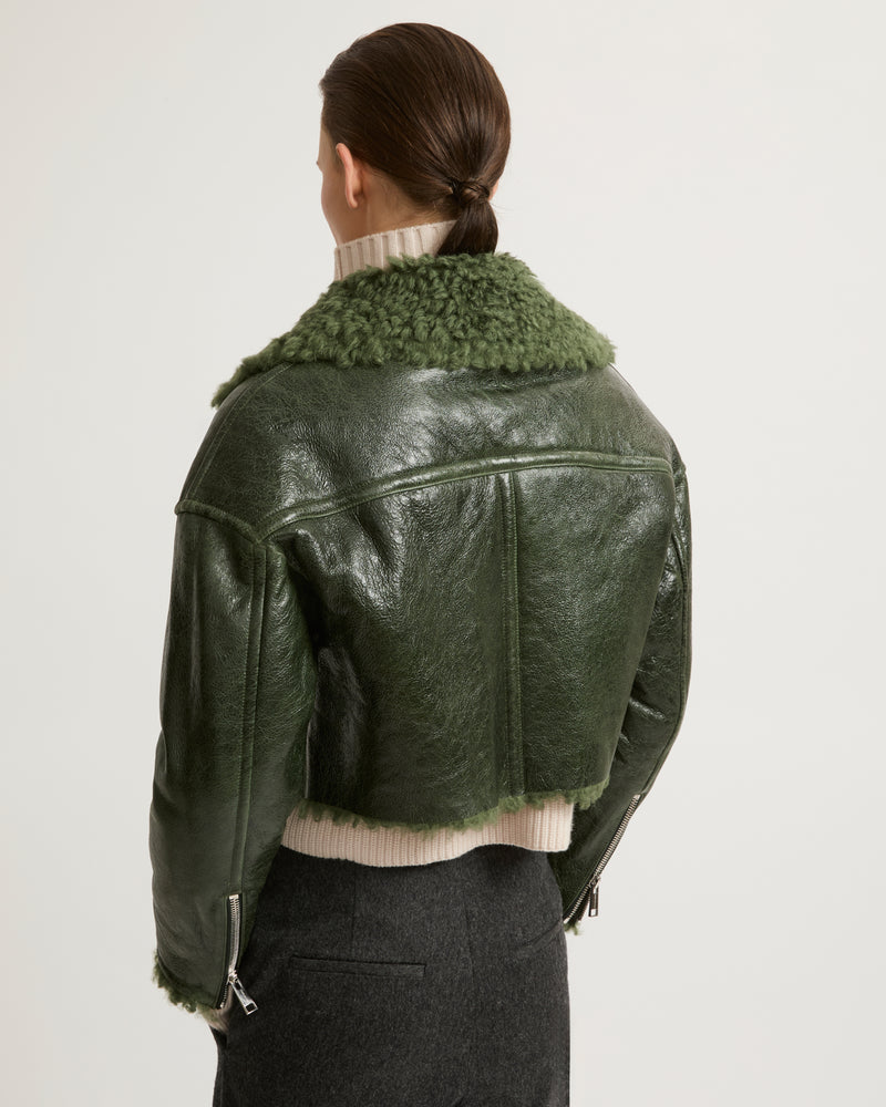 Cropped biker jacket in patent merino-Yves Salomon-Winter sale & boxing day