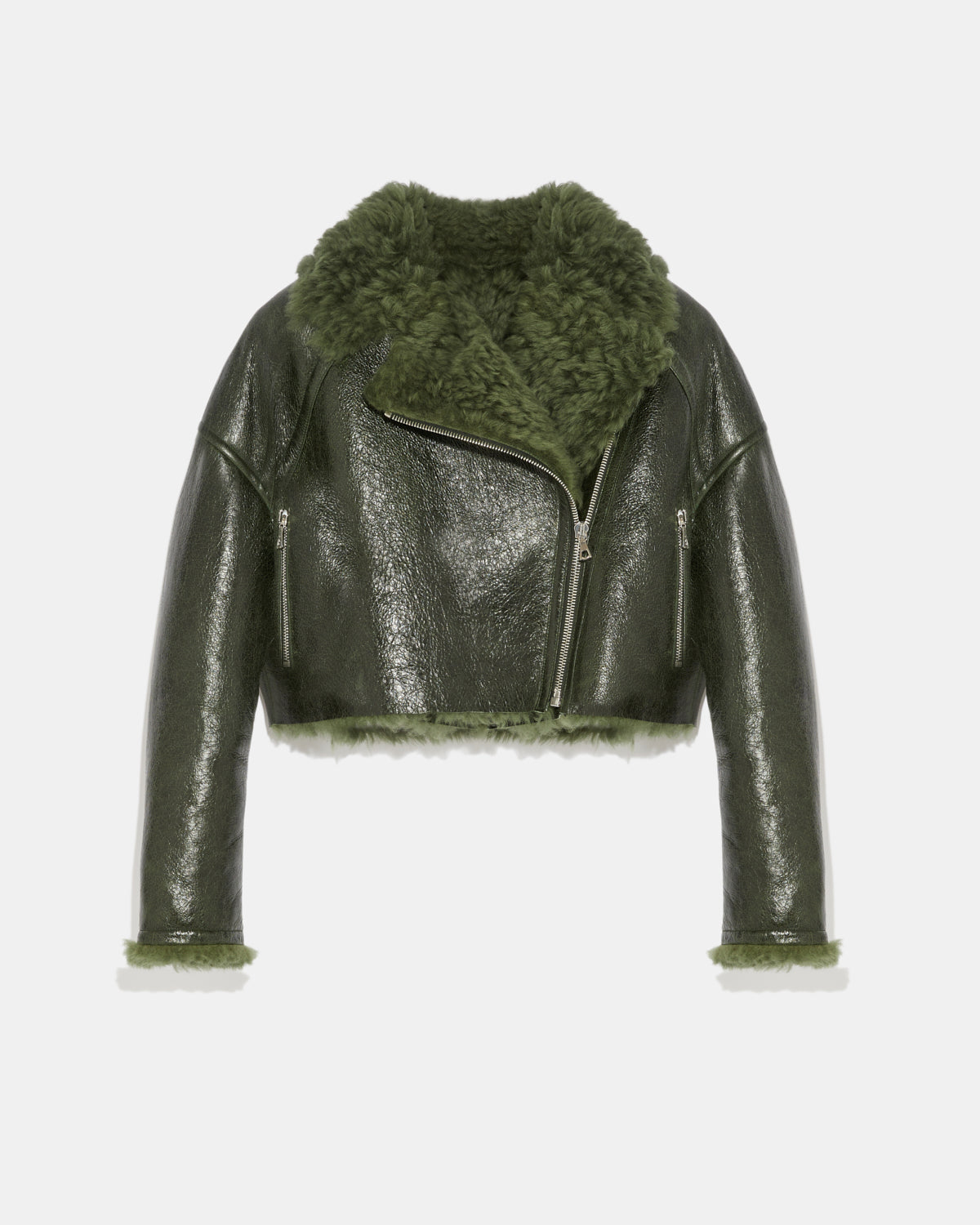 Cropped biker jacket in patent merino-Yves Salomon-Winter sale & boxing day
