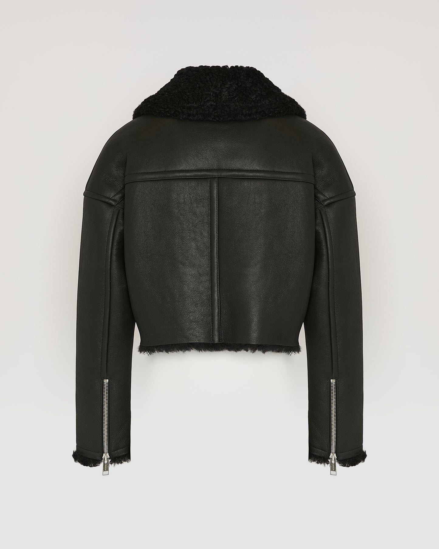 Cropped biker jacket in Icelandic Merino shearling with vintage finish
