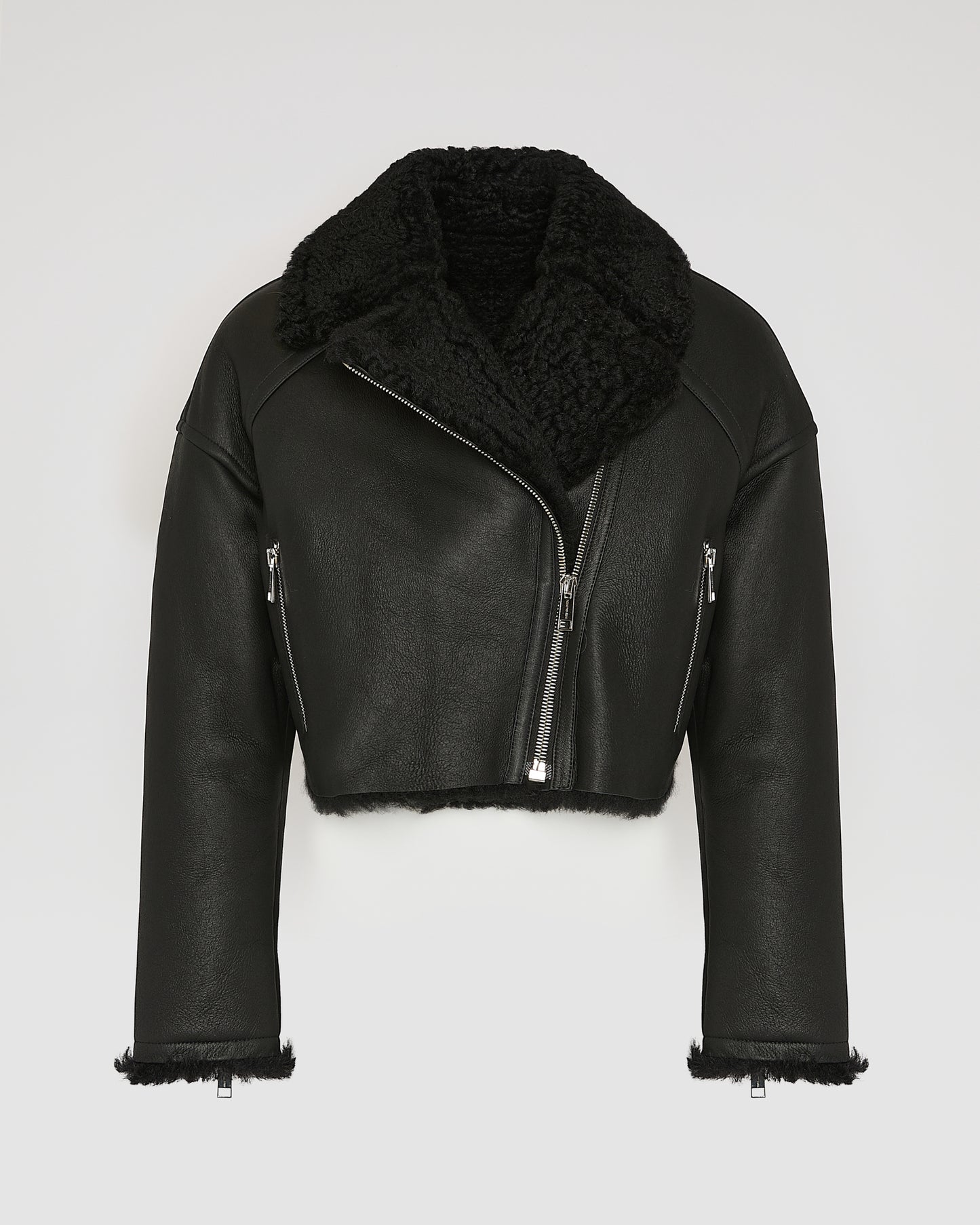 Cropped biker jacket in Icelandic Merino shearling with vintage finish
