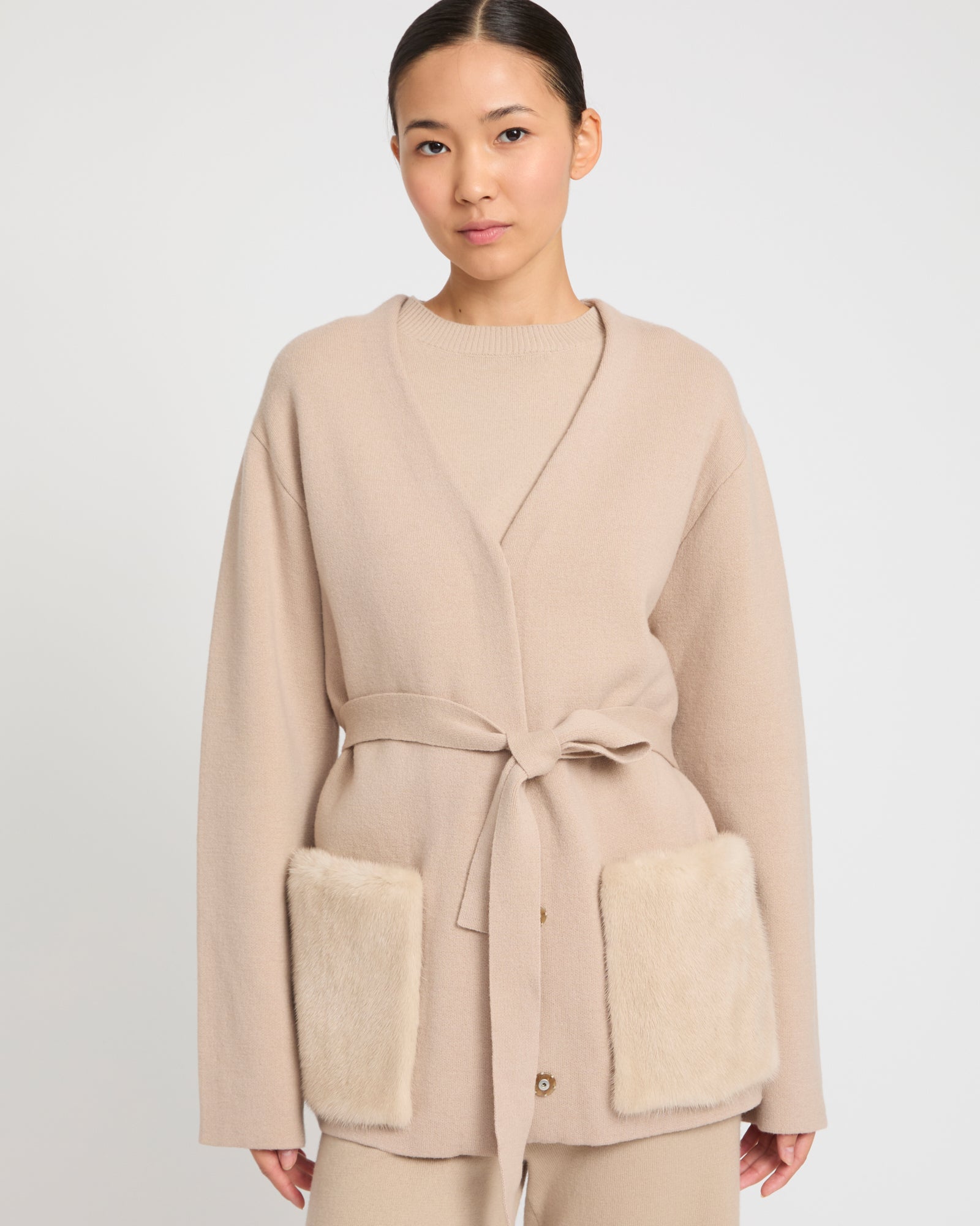 Belted knit and mink jacket -Yves Salomon