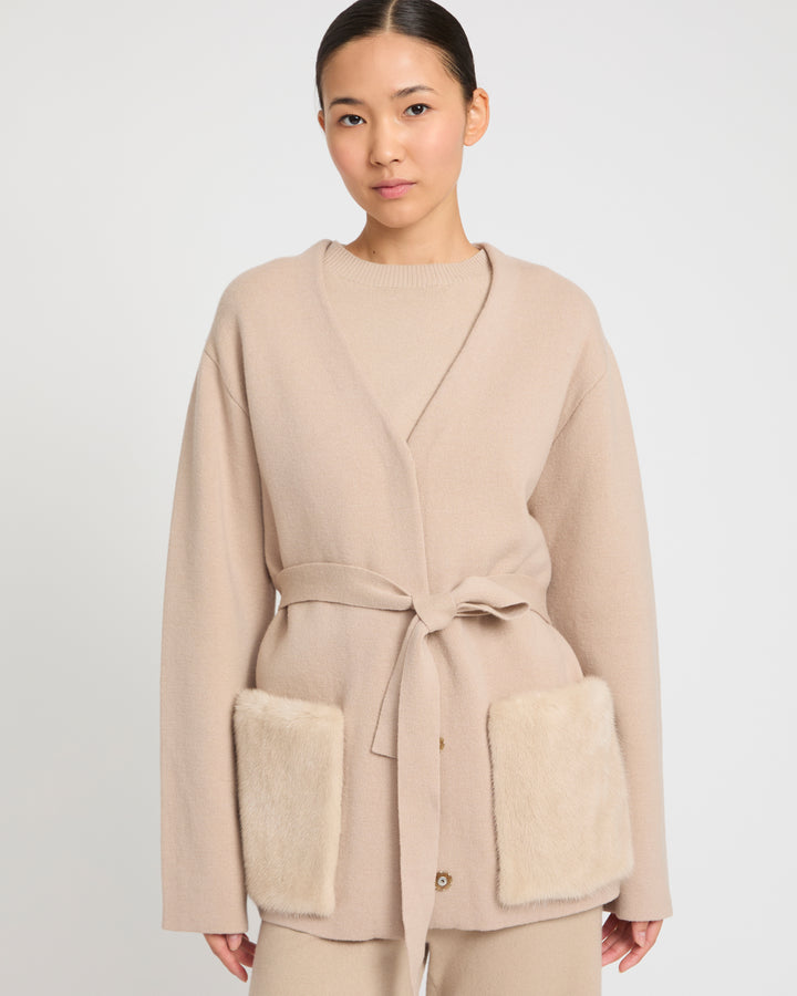 Belted knit and mink jacket -Yves Salomon