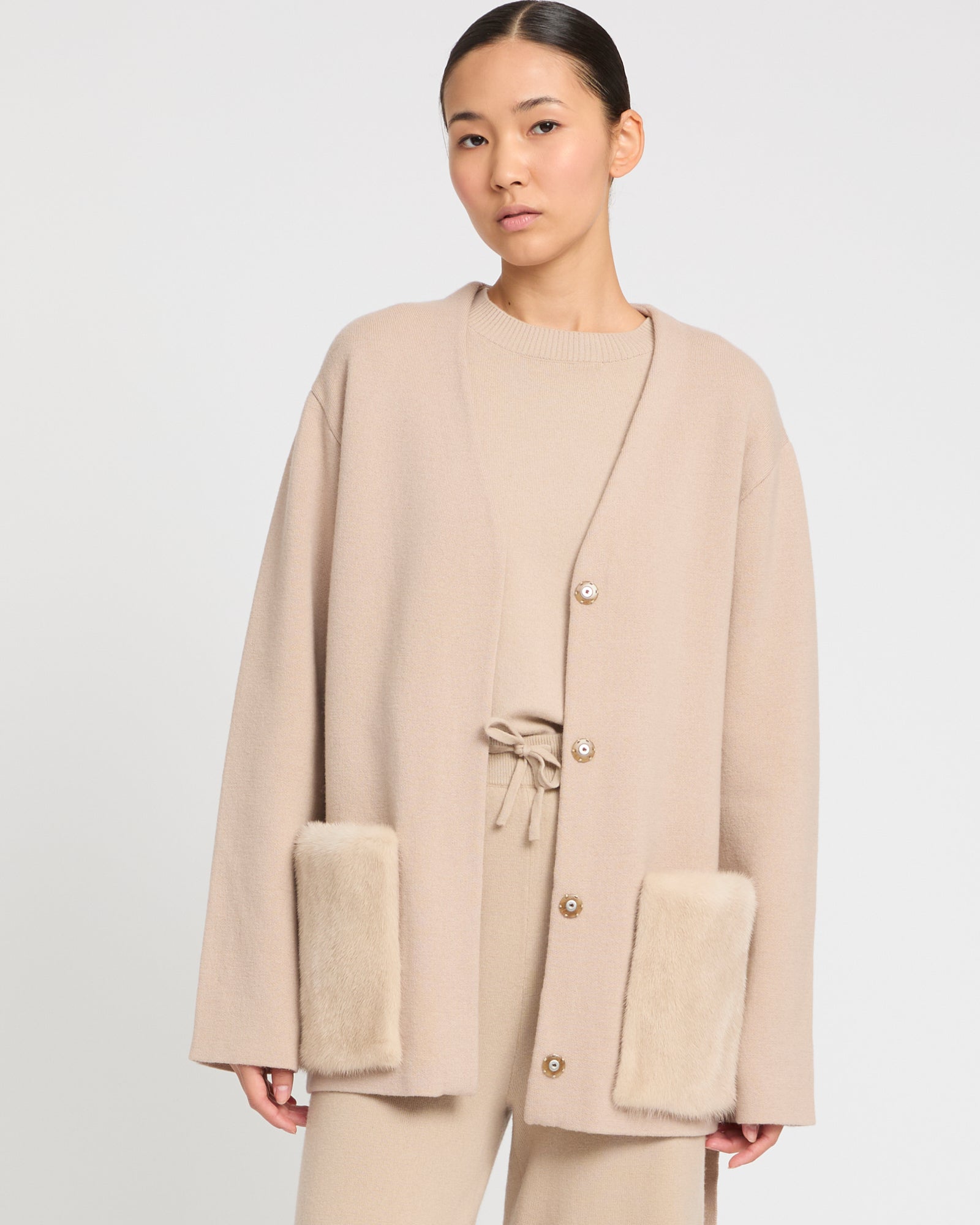 Belted knit and mink jacket -Yves Salomon