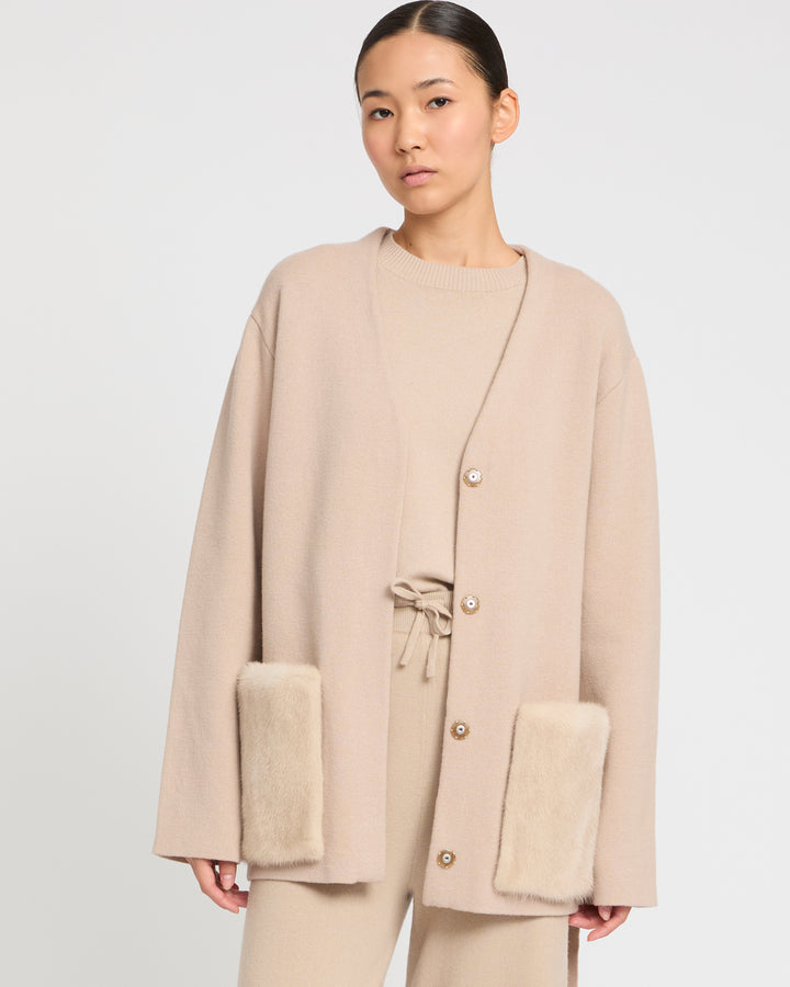 Belted knit and mink jacket -Yves Salomon