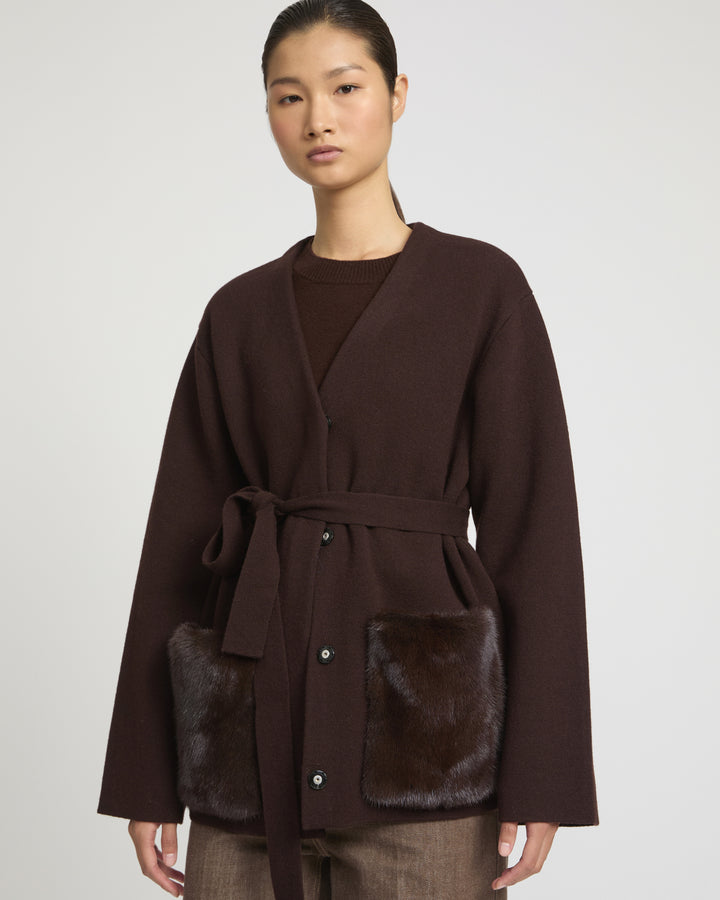 Belted knit and mink jacket -Yves Salomon