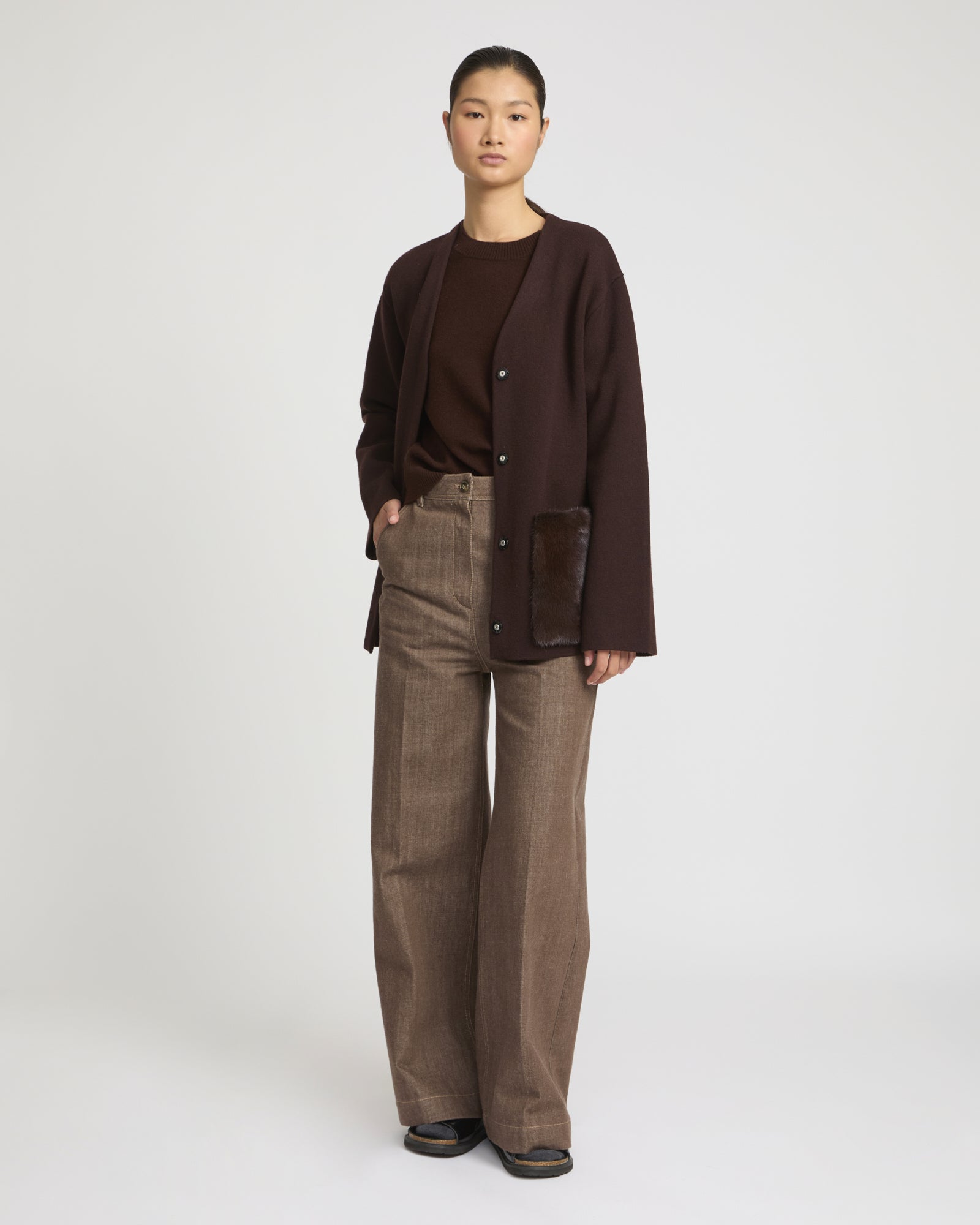 Belted knit and mink jacket -Yves Salomon