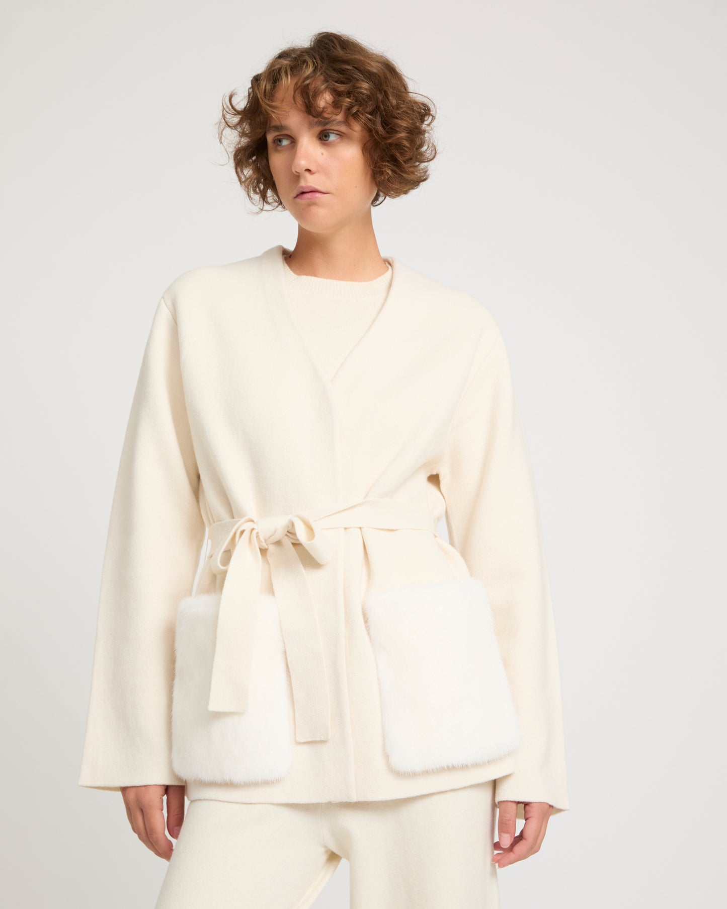 Belted knit and mink jacket -Yves Salomon