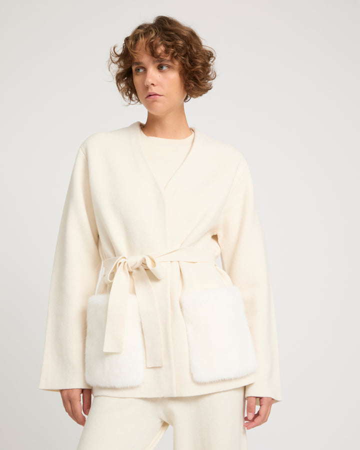 Belted knit and mink jacket -Yves Salomon