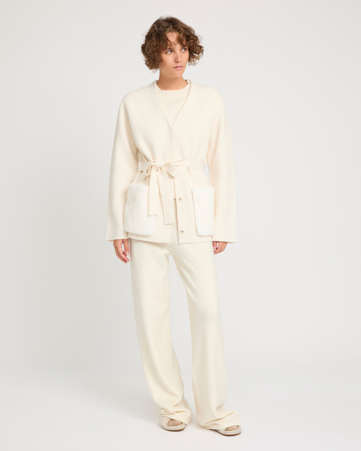 Belted knit and mink jacket -Yves Salomon
