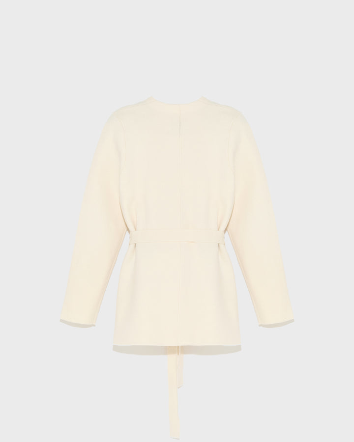 Belted knit and mink jacket - white - Yves Salomon