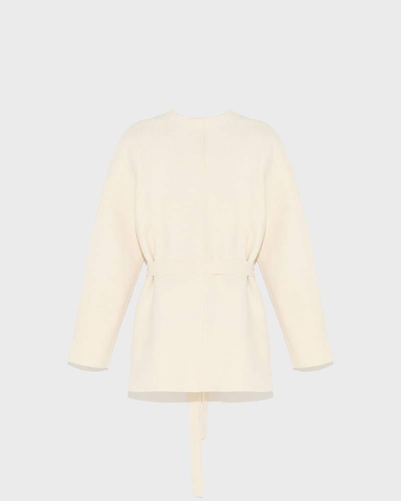 Belted knit and mink jacket - white - Yves Salomon