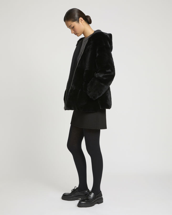 Reversible hooded jacket in rabbit rex fur and technical fabric -Yves Salomon