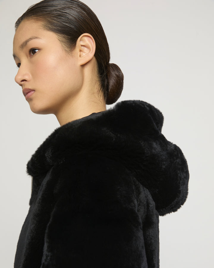 Reversible hooded jacket in rabbit rex fur and technical fabric -Yves Salomon