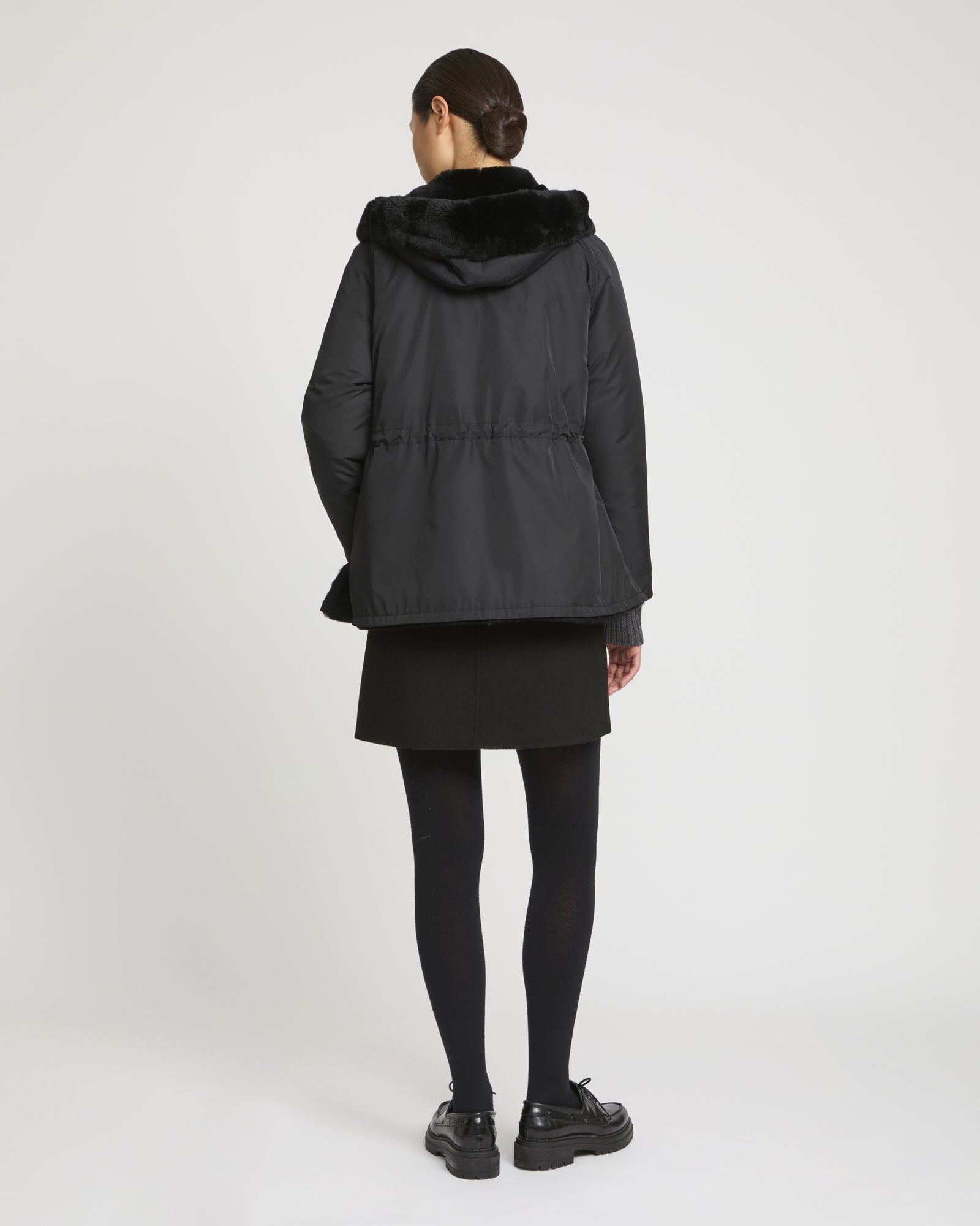 Reversible hooded jacket in rabbit rex fur and technical fabric -Yves Salomon