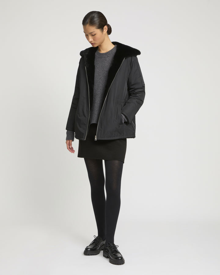 Reversible hooded jacket in rabbit rex fur and technical fabric -Yves Salomon