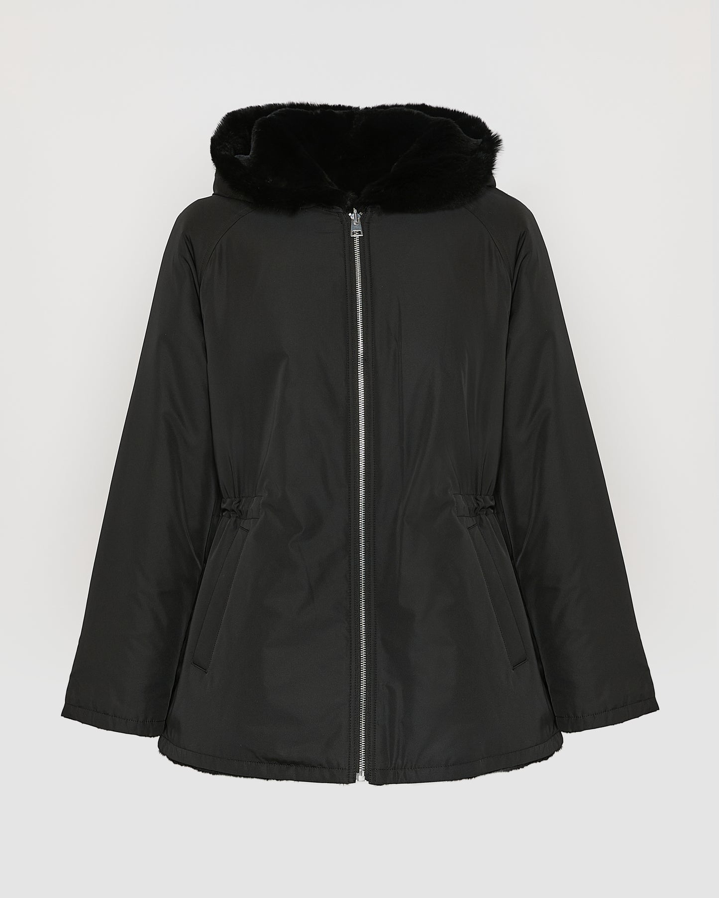 Reversible hooded jacket in rabbit rex fur and technical fabric -Yves Salomon
