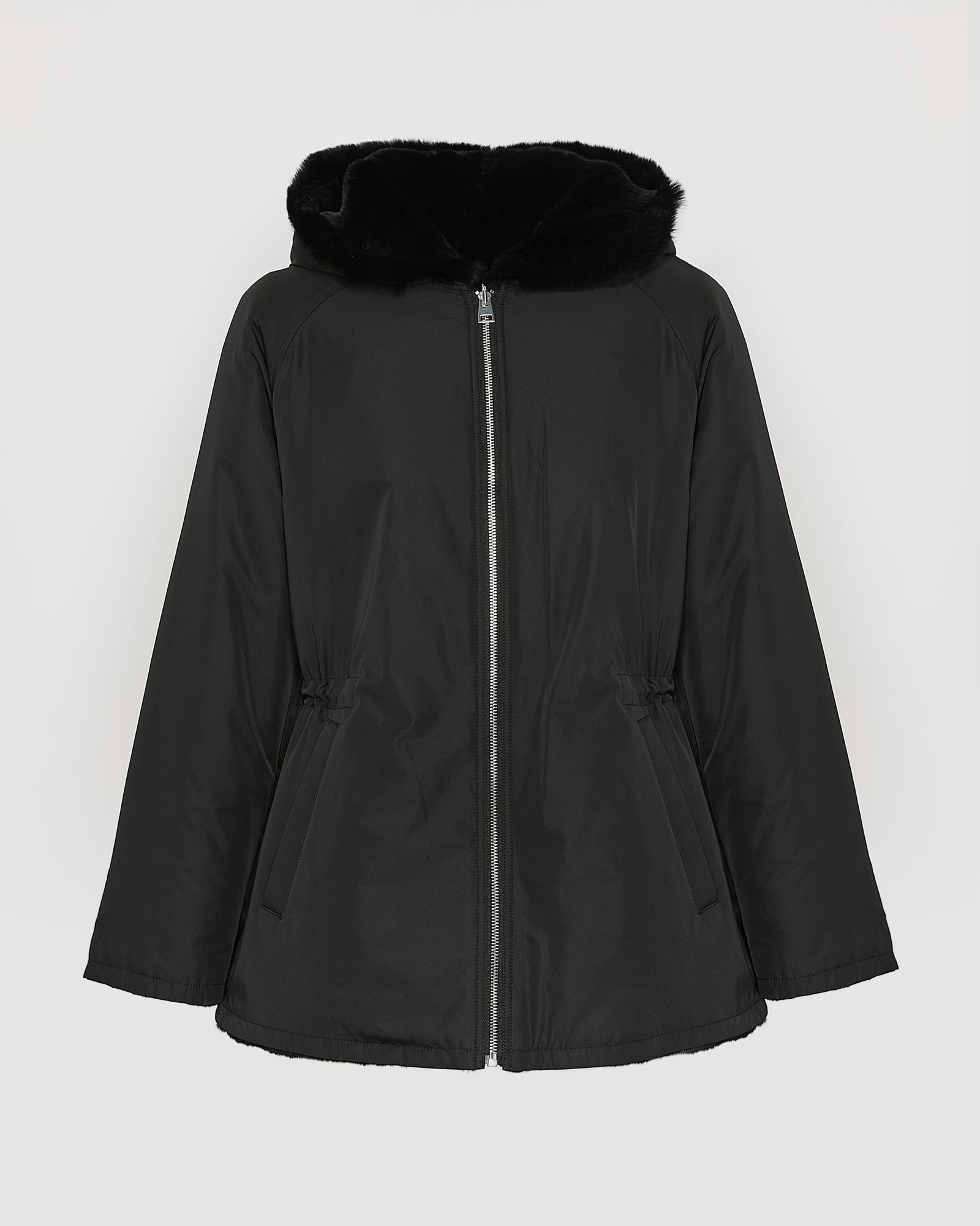 Reversible hooded jacket in rabbit rex fur and technical fabric -Yves Salomon