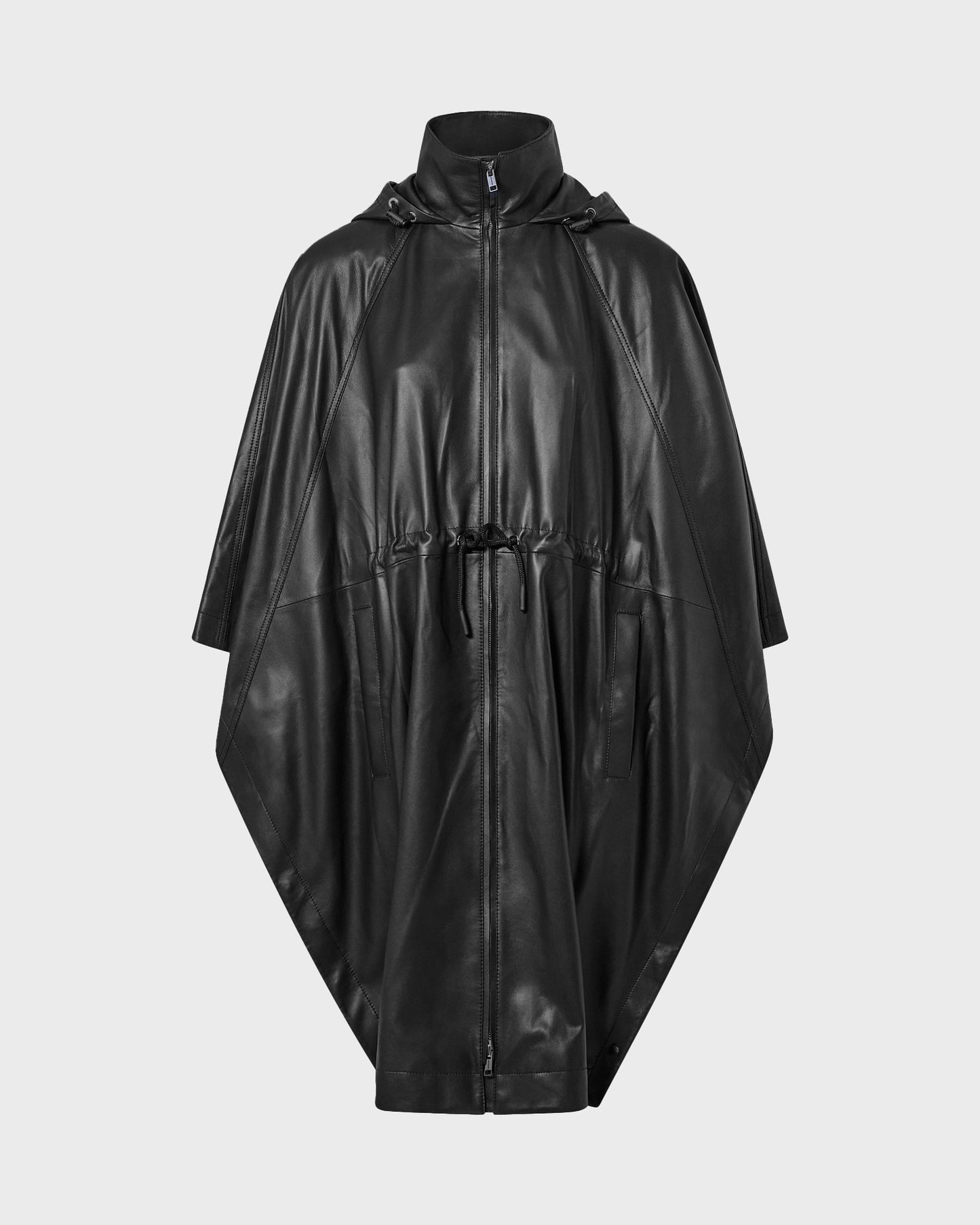 Waterproof lamb leather hooded cape parka