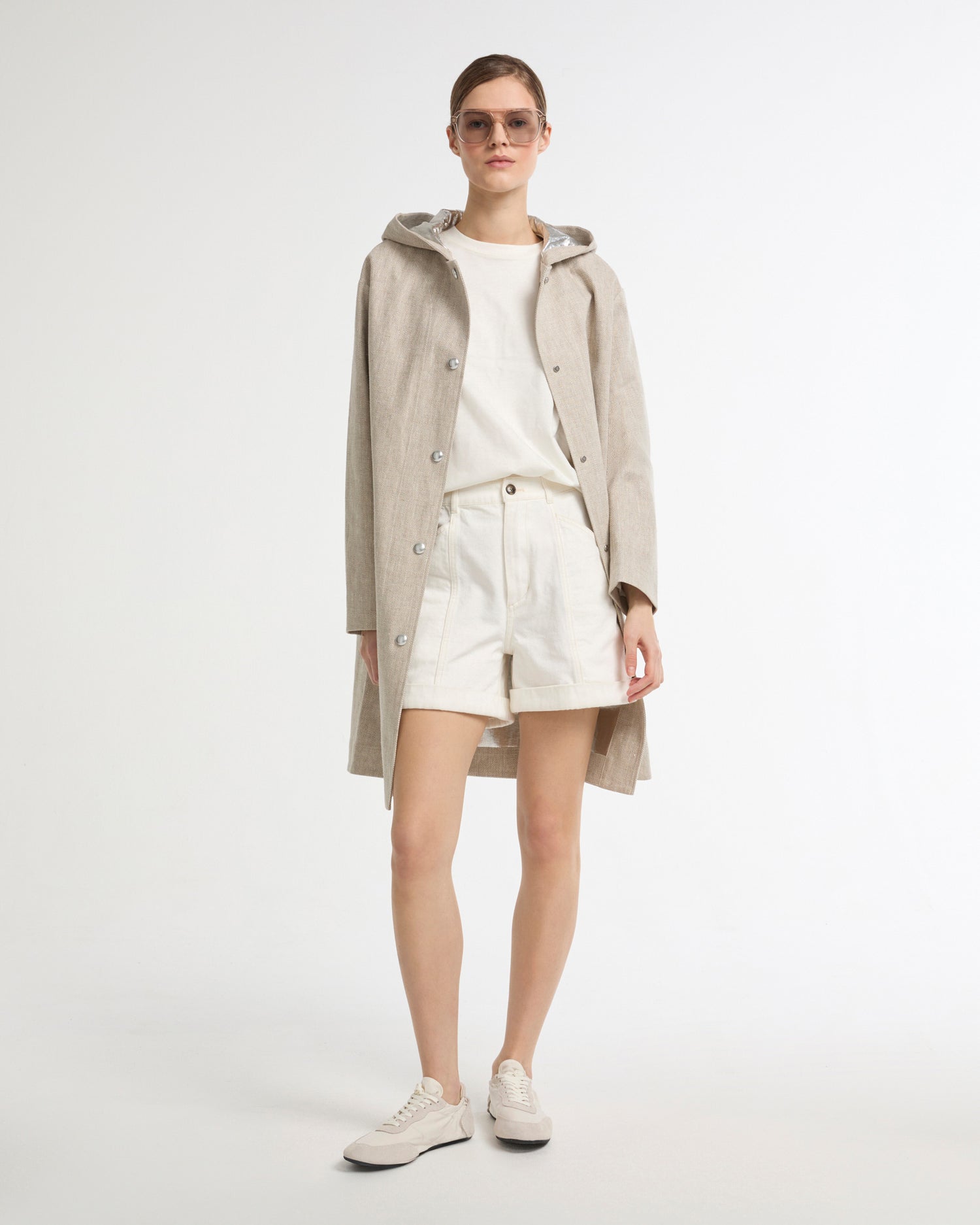 Summer sale - Silver double-sided linen hooded coat -Yves Salomon - New spring summer collection