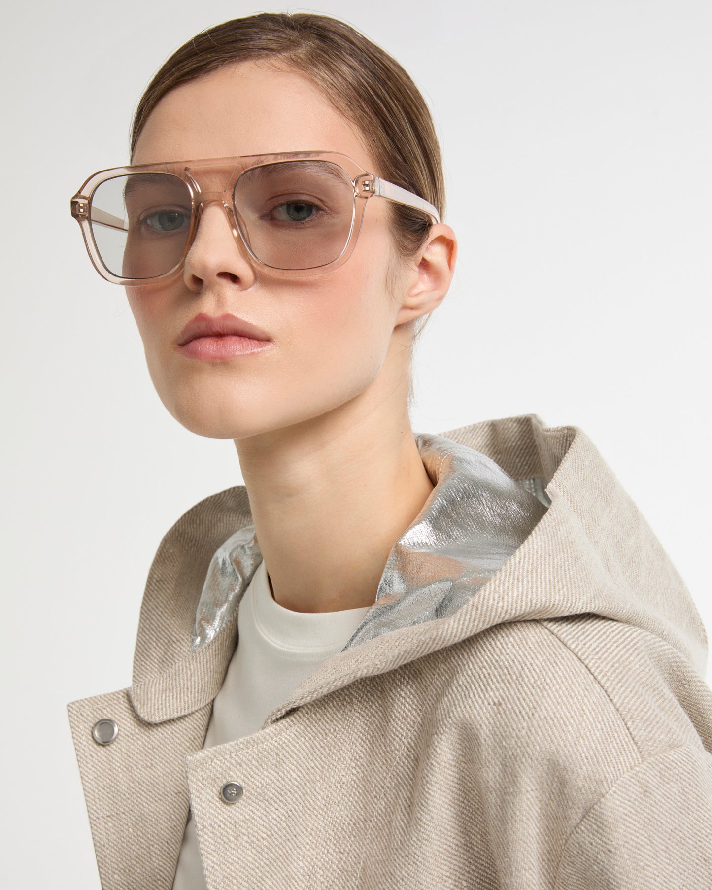 Silver double-sided linen hooded coat -Yves Salomon - New spring summer collection