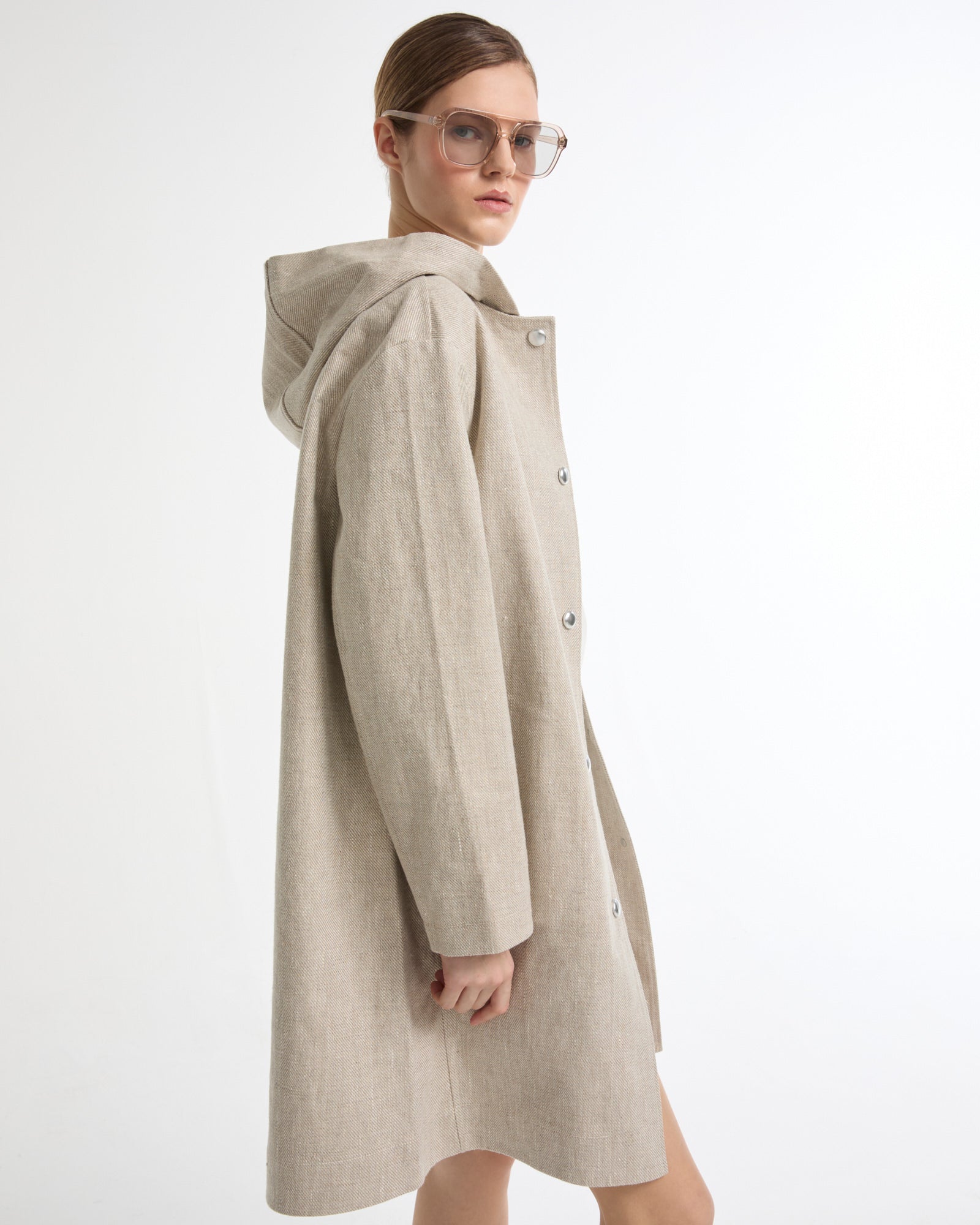 Silver double-sided linen hooded coat -Yves Salomon - New spring summer collection