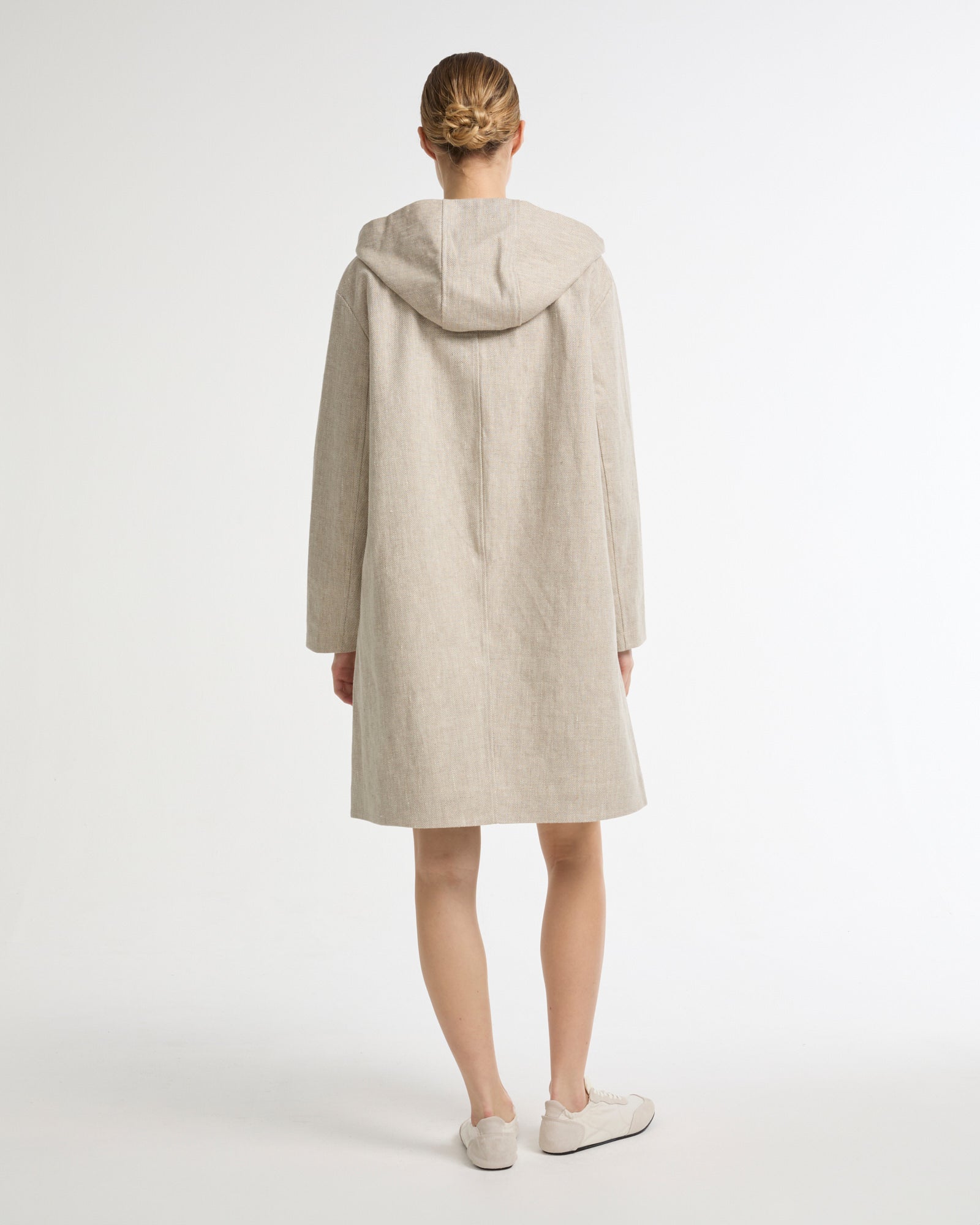 Silver double-sided linen hooded coat -Yves Salomon - New spring summer collection