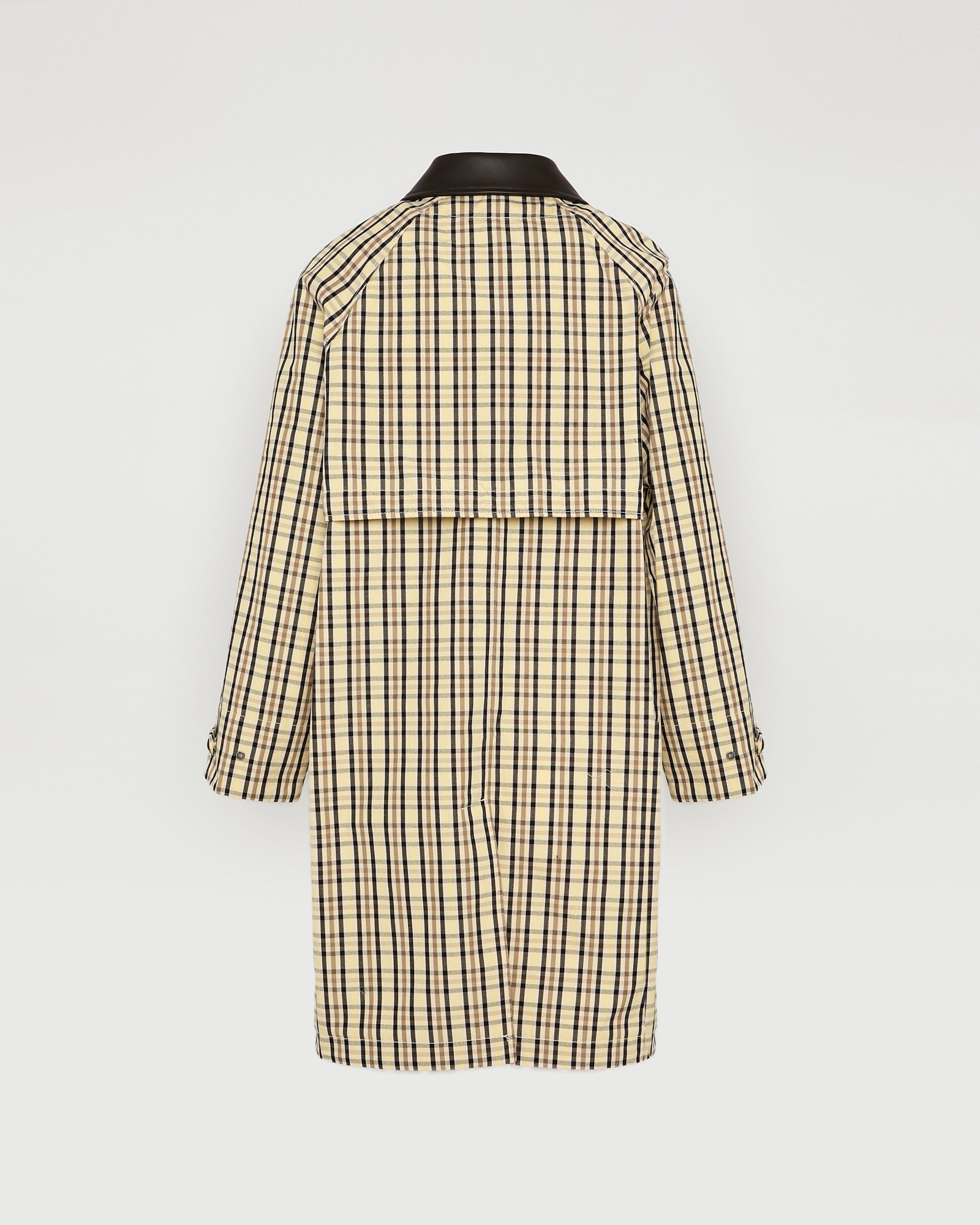 Check pattern jacquard fabric coat with leather collar -Yves Salomon - New spring summer collection