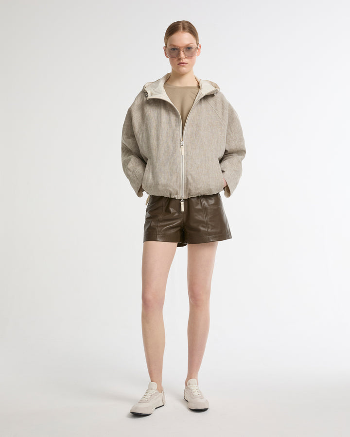 Reversible hooded jacket in technical fabric / linen -Yves Salomon - New spring summer collection