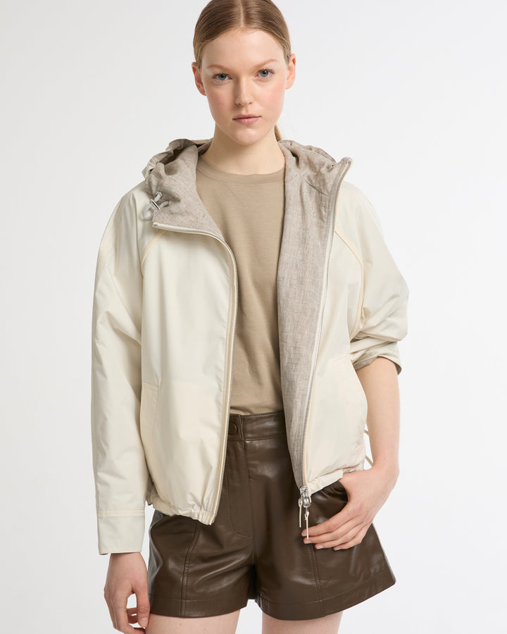 Reversible hooded jacket in technical fabric / linen -Yves Salomon - New spring summer collection