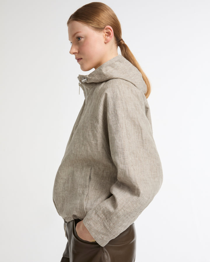 Reversible hooded jacket in technical fabric / linen -Yves Salomon - New spring summer collection