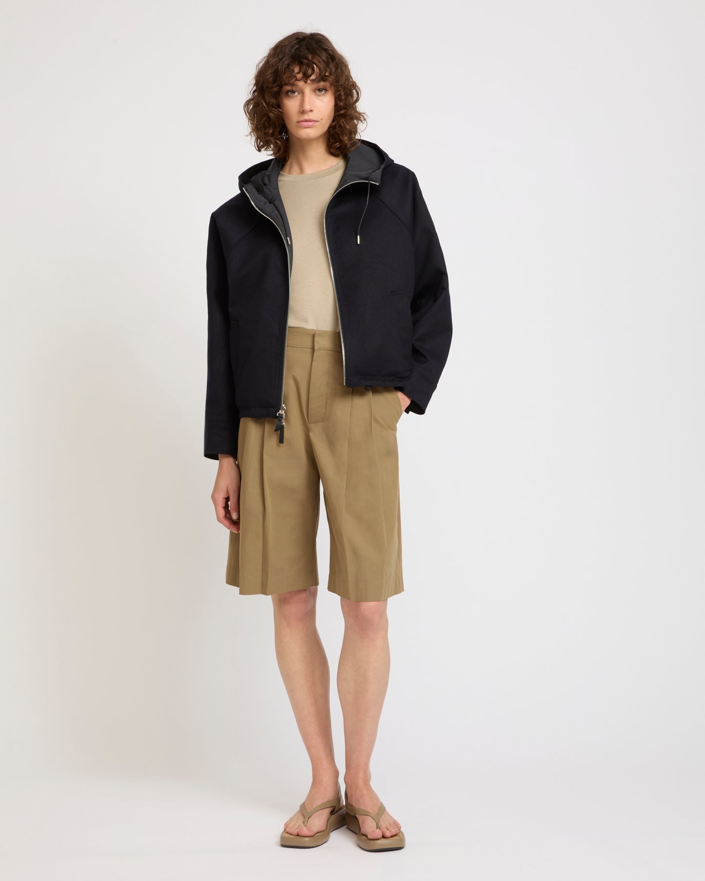 Hooded jacket in wool and cashmere blend reversible in waterproof technical fabric -Yves Salomon - New spring summer collection