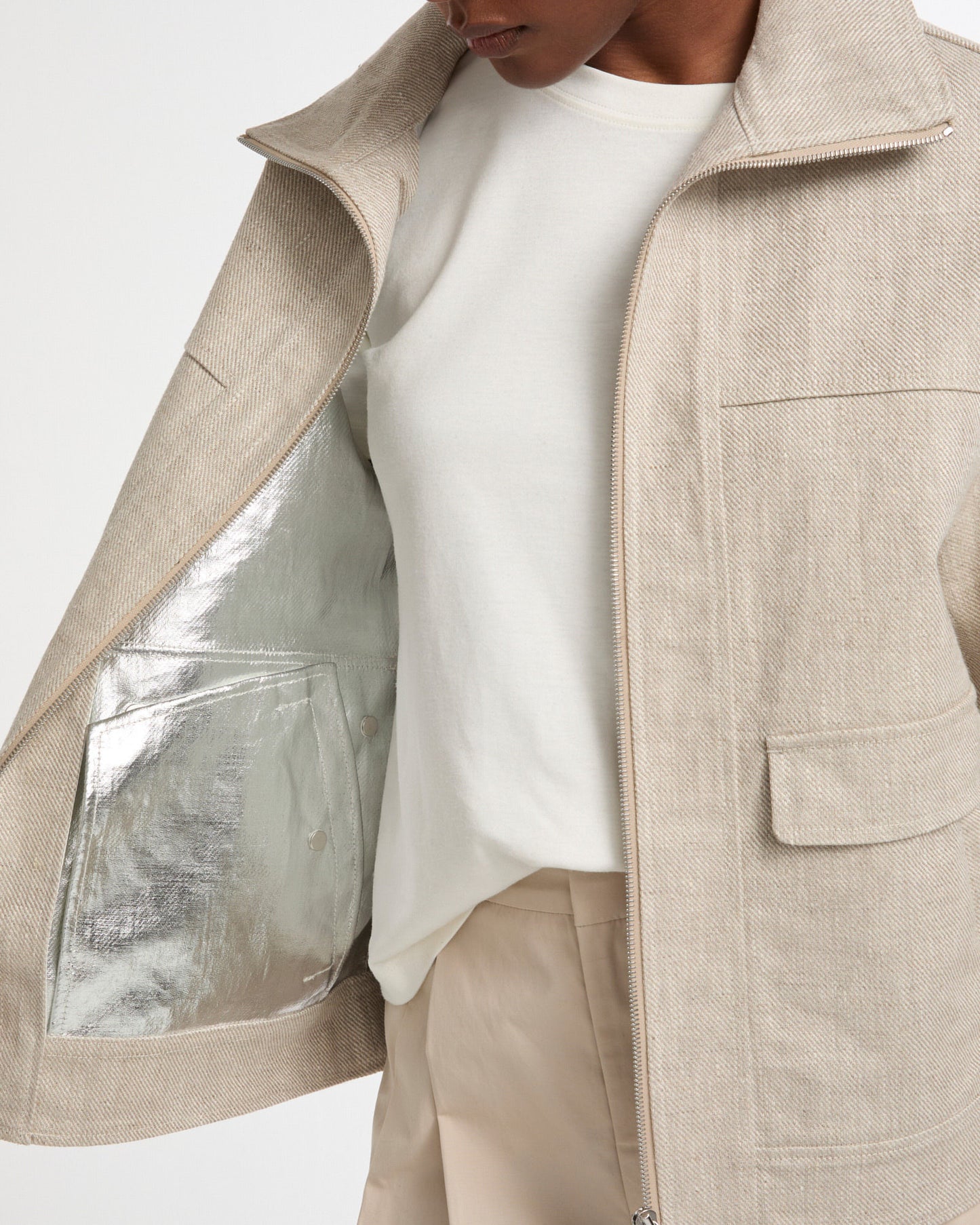 Silver double-sided linen jacket -Yves Salomon - New spring summer collection