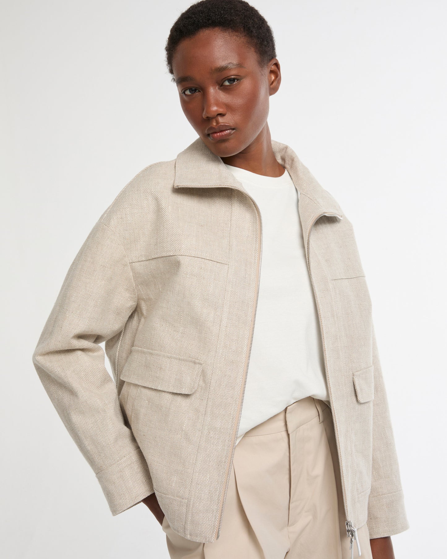 Silver double-sided linen jacket -Yves Salomon - New spring summer collection