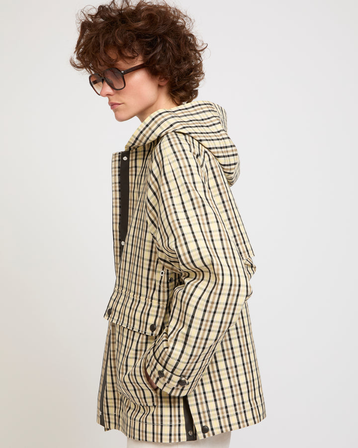 Hooded jacket in check pattern jacquard fabric -Yves Salomon - New spring summer collection