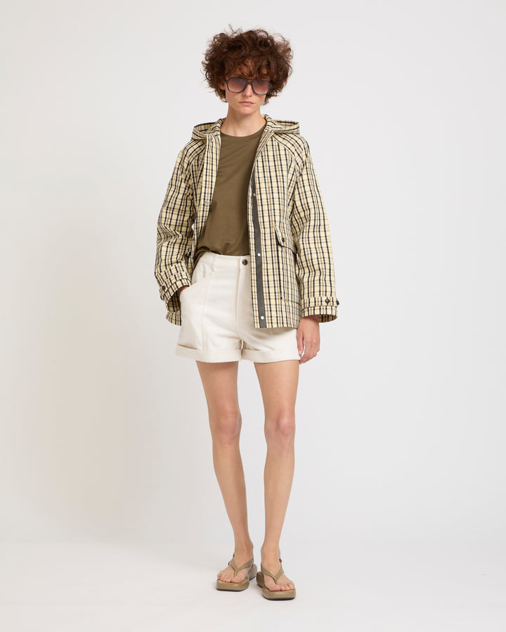 Hooded jacket in check pattern jacquard fabric -Yves Salomon - New spring summer collection