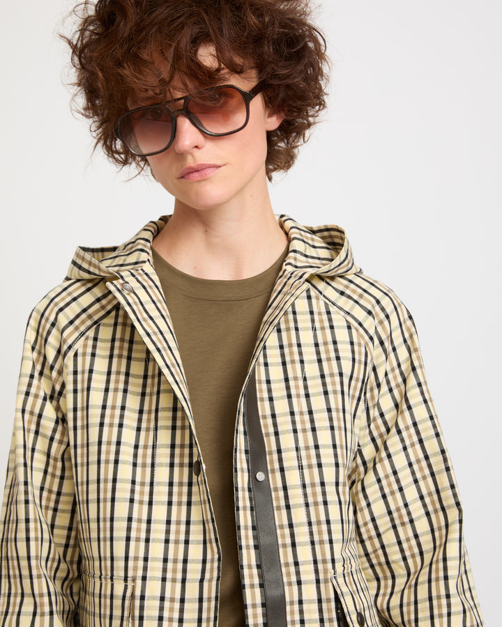 Hooded jacket in check pattern jacquard fabric -Yves Salomon - New spring summer collection