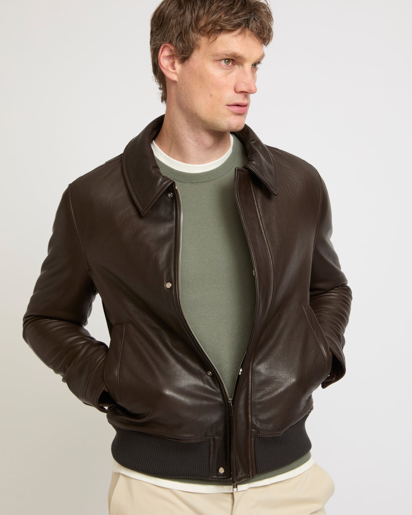 Aviator jacket in natural grain lamb leather -Yves Salomon - New spring summer collection