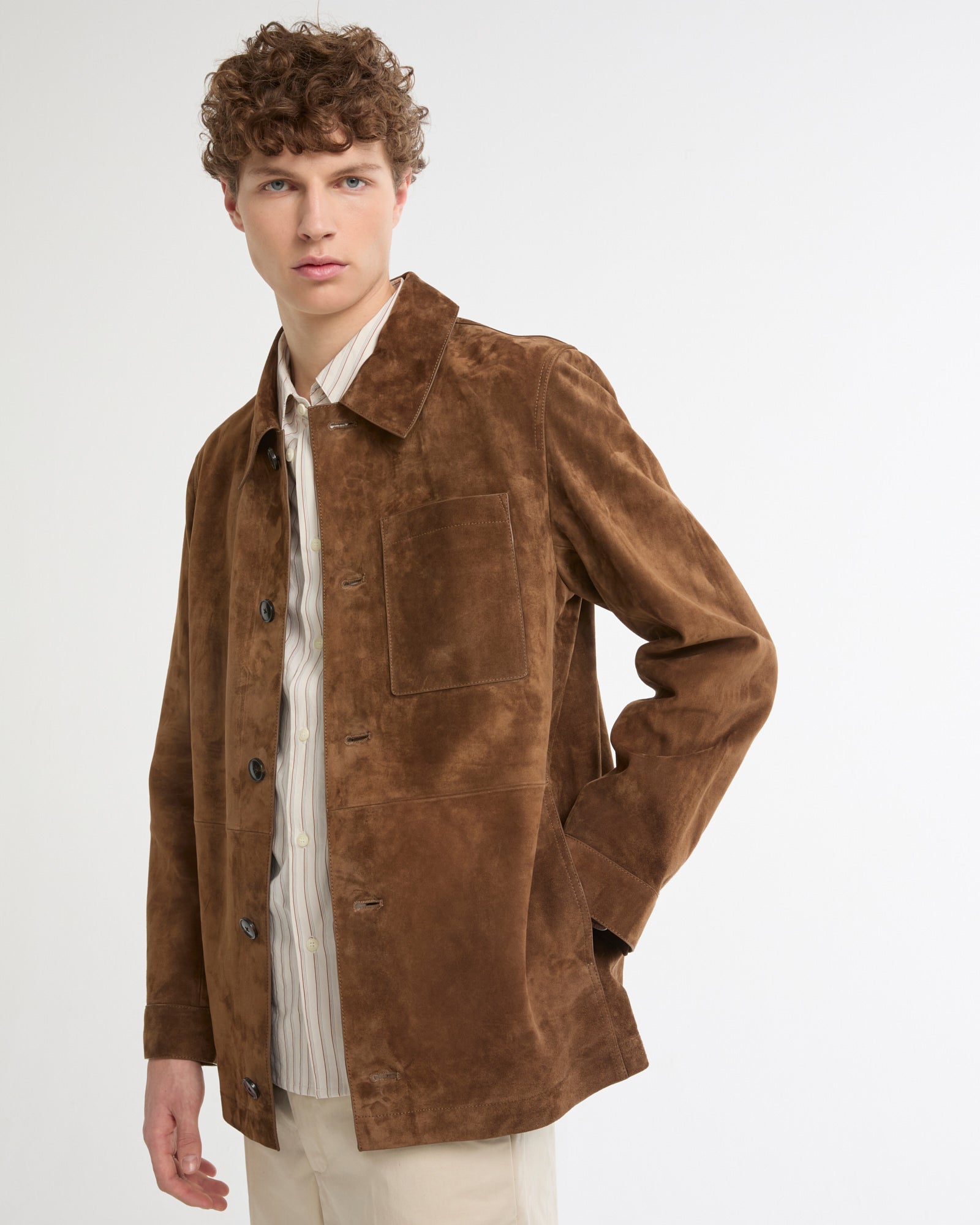 Suede-finish calfskin shirt jacket -Yves Salomon - New spring summer collection